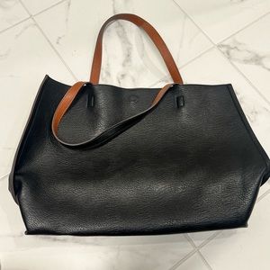Reversible black and tan leather work bag/ tote